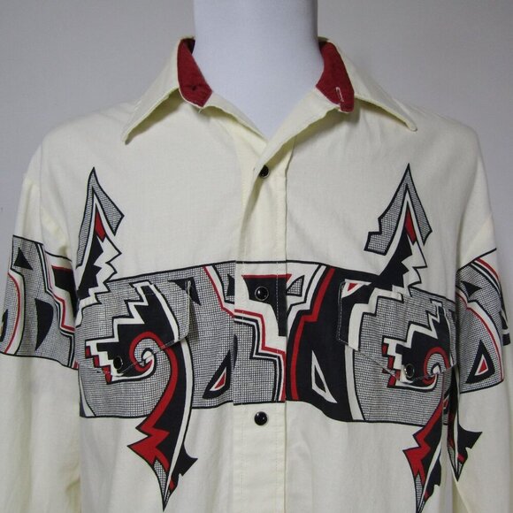 VTG ROPER Southwestern Aztec Cowboy Rodeo Western Pearl Snap Shirt USA M - Picture 2 of 11